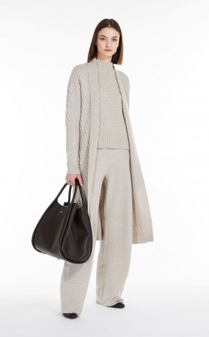 Abrigos Max Mara Lana And Cashmere Yarn Maxi Cardigan Beige | MMR593849