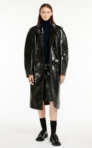 Abrigos Max Mara Trench In Crocodile-effect Vinyl Fabric Negros | MMR593834