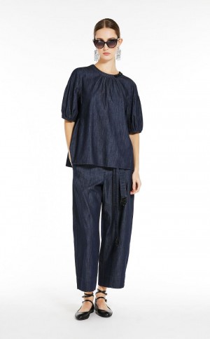 Blusa Max Mara Algodon Denim Azul Marino | MMR593622