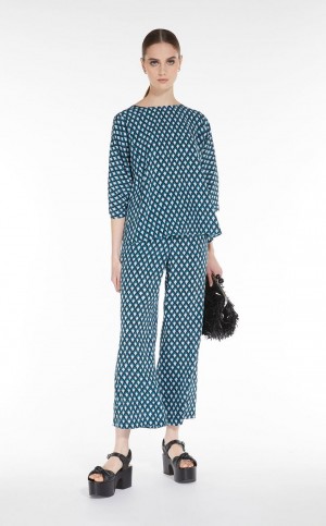 Blusa Max Mara Printed Silk Azules | MMR593587