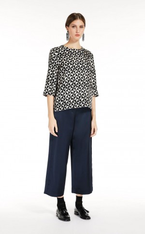 Blusa Max Mara Printed Silk Azules | MMR593623