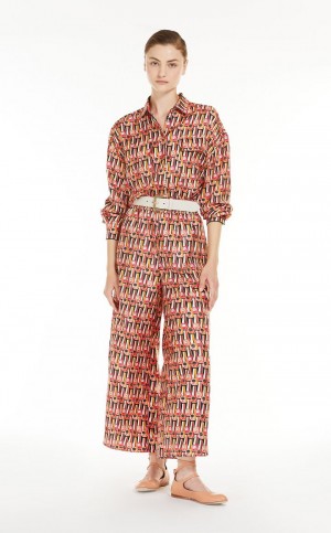 Blusa Max Mara Printed Silk Twill Rosas | MMR593602