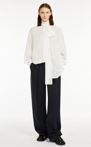 Blusa Max Mara Sash-adorned Silk Blancos | MMR593568