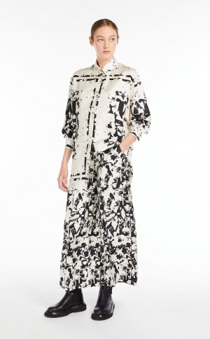 Blusa Max Mara Silk Twill Blancos Negros | MMR593584