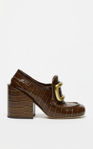 Décolleté Max Mara Crocodile-print Cuero Moccasins Verde Oliva Verdes | MMR594202