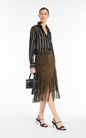 Falda Max Mara Gamuza With Fringe Verde Oliva Verdes | MMR593679