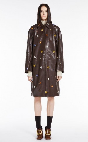 Leather Max Mara Coat In Nappa With Crystals Marrom Oscuro | MMR594016