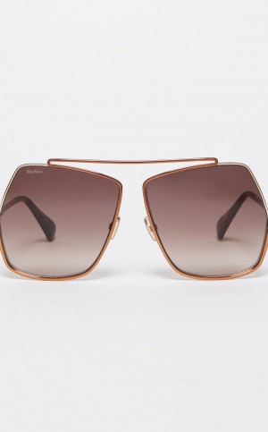 Lentes de Sol Max Mara Oversized Metallic Marrom | MMR594291