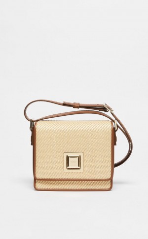 MM Bag Max Mara In Cuero And Woven Fabric Beige | MMR594120