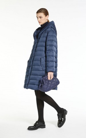 Padded Max Mara Agua-repellent Satin Robe Coat Azules | MMR593981