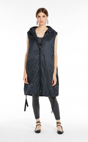 Padded Max Mara Agua-resistant Technical Lona Gilet Azul Marino | MMR593978