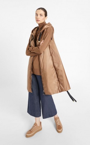 Padded Max Mara Agua-resistant Technical Lona Gilet Cafes | MMR594006