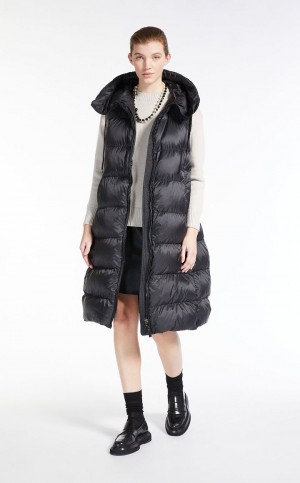 Padded Max Mara Long Gilet In Agua-resistant Lona Negros | MMR593977