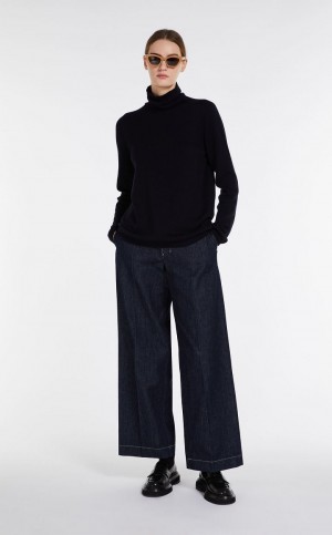Pantalones Max Mara Anchos Denim Azul Marino | MMR593821