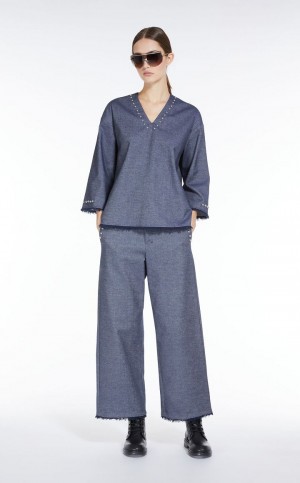 Pantalones Max Mara Denim-look Fabric Azul Marino | MMR593794