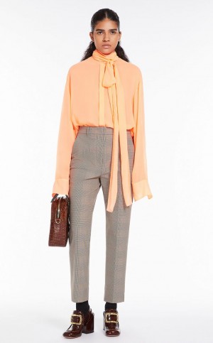 Pantalones Max Mara Directo In A Plain-weave Check Fabric Beige | MMR593760