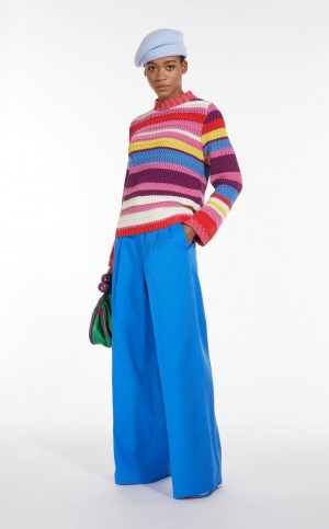 Pantalones Max Mara Flared In Stretch Algodon Azules | MMR593756