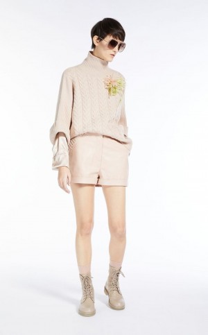 Pantalones Max Mara Nappa Cuero Shorts Rosas | MMR593767