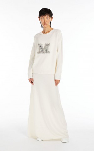 Prendas De Punto Max Mara Jewel Embroidered Cashmere Blancos | MMR593421