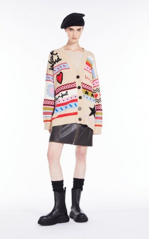 Prendas De Punto Max Mara Oversized Jacquard Algodon Cardigan Beige | MMR593458