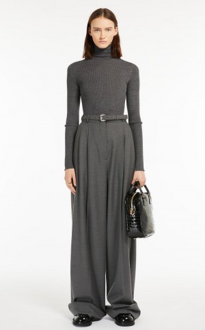 Prendas De Punto Max Mara Pure Virgin Lana Mock Polo-neck Grises Claro | MMR593471