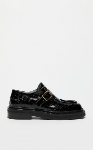 Tenis Planos Max Mara Crocodile-print Cuero Moccasins Negros | MMR594224