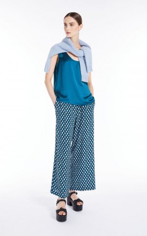 Tops Max Mara Directo-cut In Satin And Jersey Azules | MMR593658