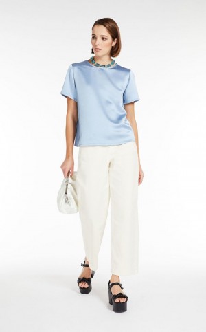 Tops Max Mara Satin And Jersey Azules Claro | MMR593674