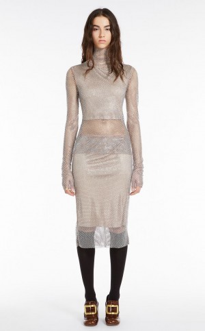 Tops Max Mara Turtle Neck In Mesh With Rhinestones Albaricoque | MMR593633