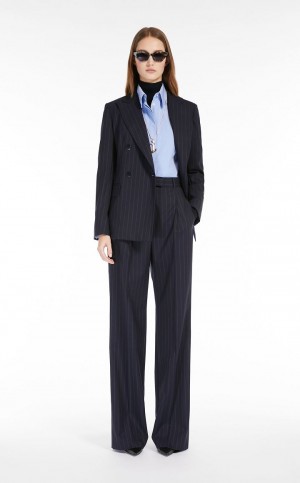 Traje Max Mara Long Pinstripe Gabardine Azul Marino | MMR593506