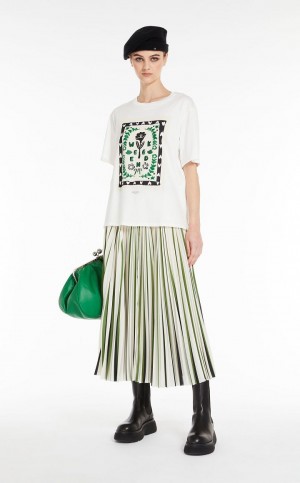 T-shirt Max Mara Jersey With Print And Embroidery Blancos | MMR593635
