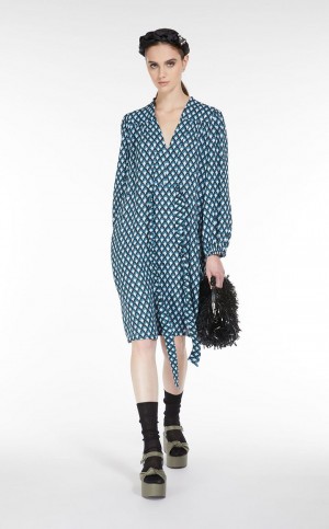 Vestido Max Mara Corta In Georgette Azules | MMR593354