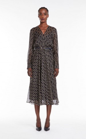 Vestido Max Mara Flowing, Printed Chiffon Azul Marino | MMR593336