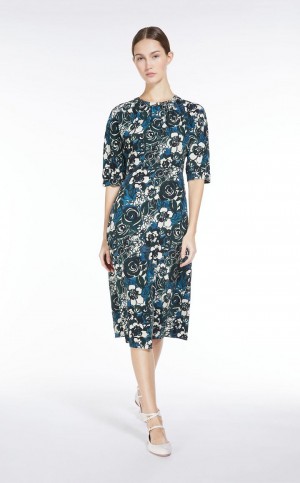 Vestido Max Mara Printed Crepe De Chine Verdes | MMR593388