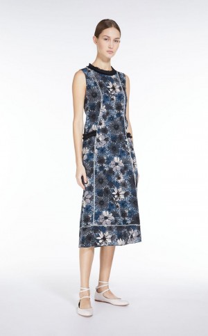 Vestido Max Mara Printed Crepe De Chine Azules Claro | MMR593392