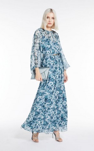 Vestido Max Mara Printed Georgette Azules Claro | MMR593365