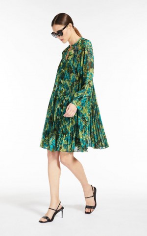 Vestido Max Mara Printed Plisado Georgette Azules | MMR593363