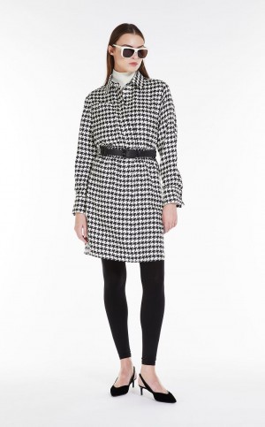 Vestido Max Mara Printed Silk Shirt Blancos Negros | MMR593311