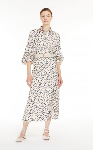 Vestido Max Mara Printed Silk Shirt Blancos Negros | MMR593346