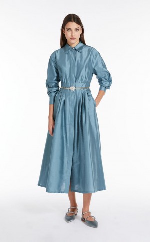 Vestido Max Mara Shantung Shirt Azules Claro | MMR593382