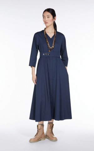 Vestido Max Mara Washed Algodon Satin Azul Marino | MMR593366